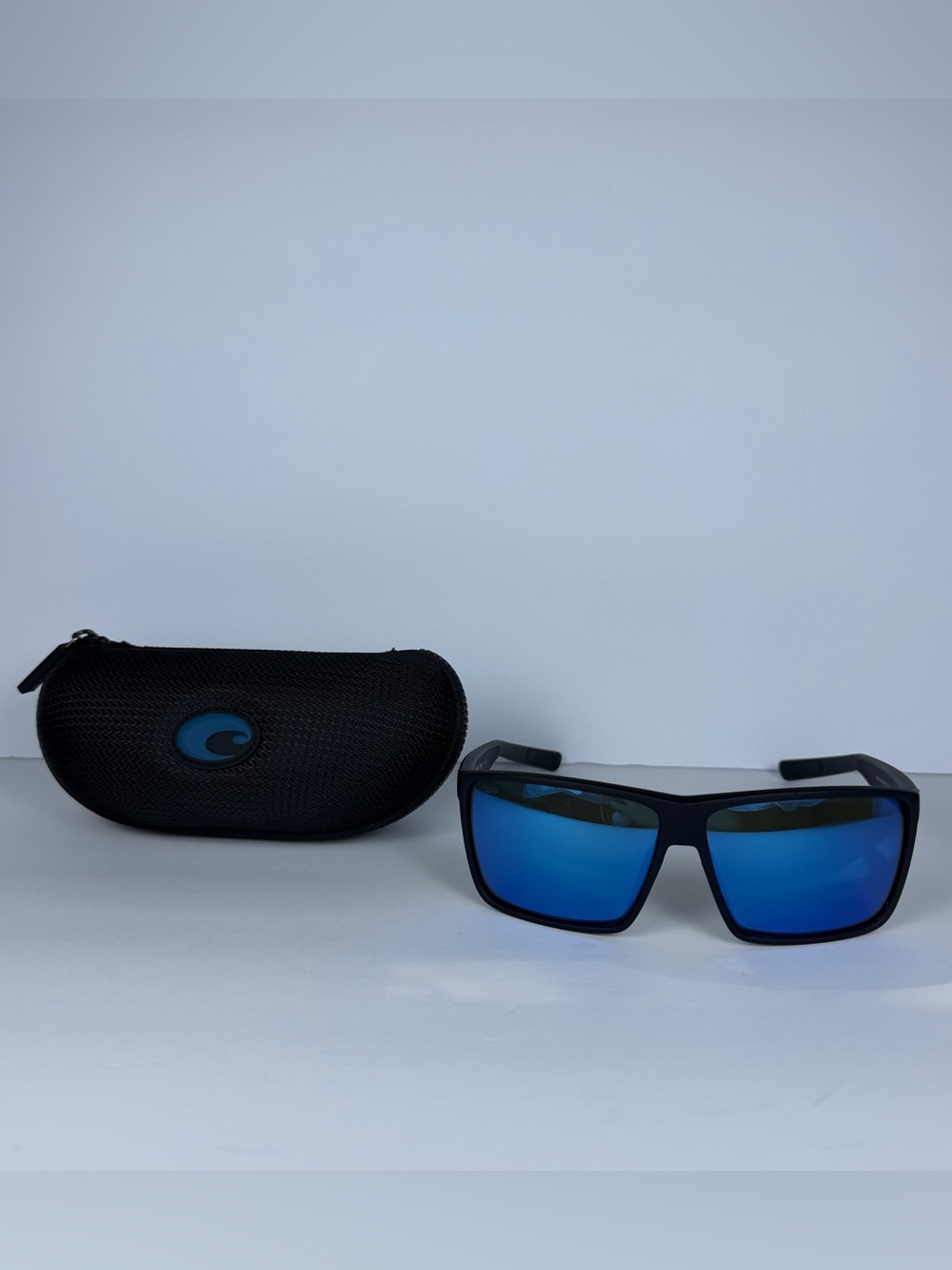 Costa Rincon Wrap Polarized Sunglasses Black Blue Mirrored 100% UV Case
